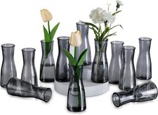 Grey Glass Bud Vase Small Vases for Centerpieces Modern Flower Vase Set of 12...