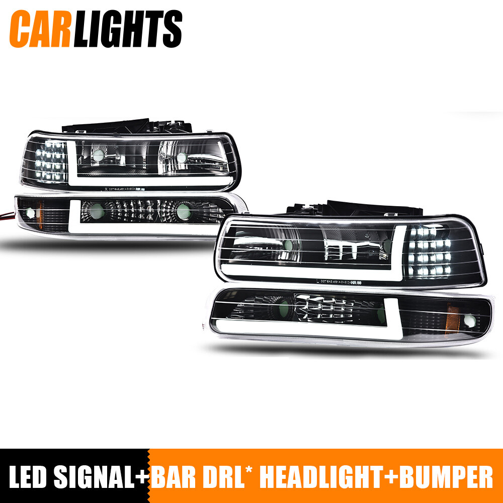 For 99-02 Chevy Silverado 1500 2500 HD 3500 LED DRL Headlight+Bumper Signal Lamp