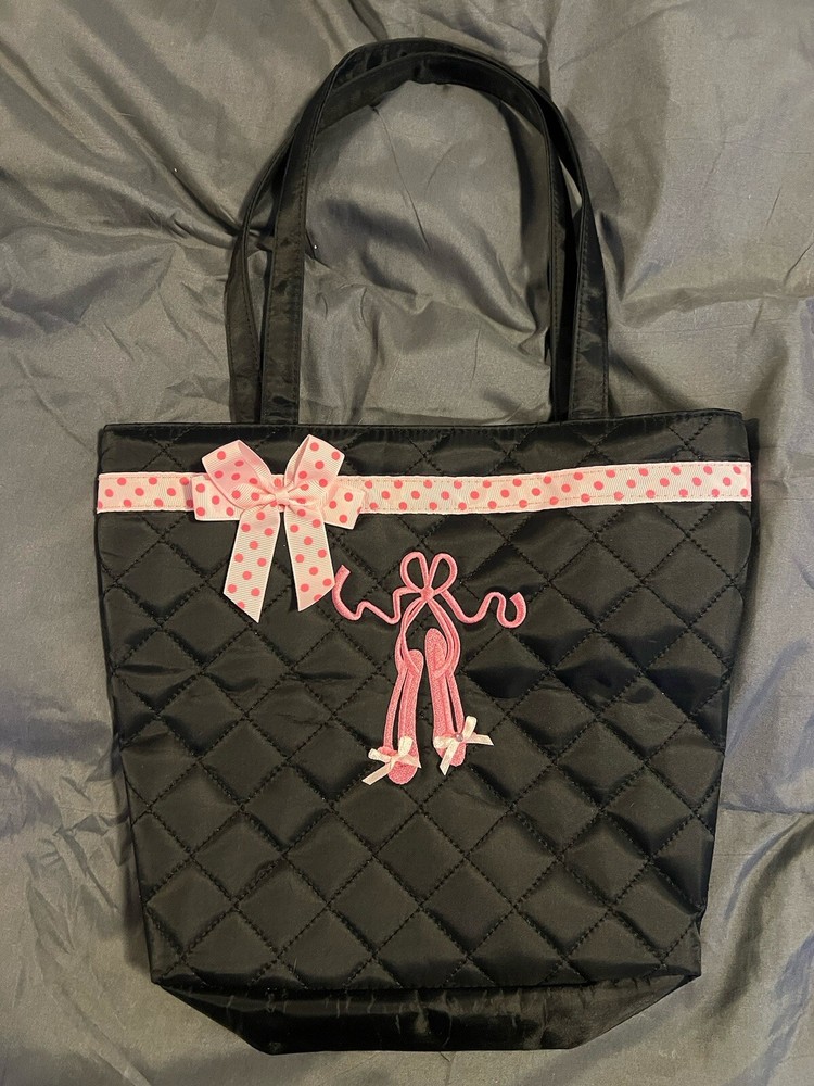 Ballerina Tote Bag with Ballet Shoes Black and Pink 10.75x12x3 Inches 🎀