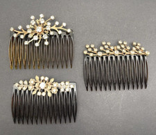 Vintage Ben Hur Brown Hair Combs Gold Metal Clear Rhinestones 1950s Set Of 3
