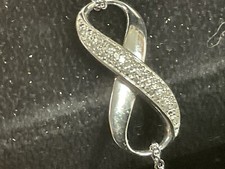 925 Sterling Silver Real White Diamond Infinity Rolo Double Chain Necklace  