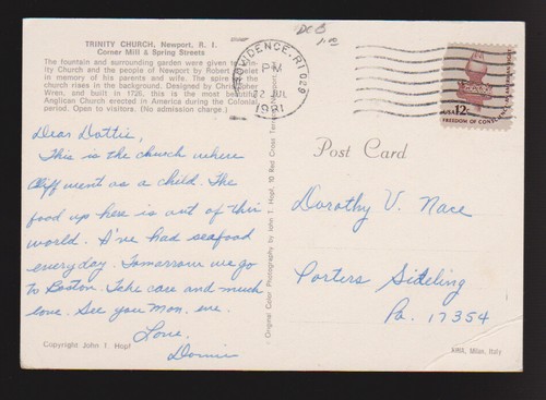 RHODE ISLAND RI Newport Trinity Church 1981 CONTINENTAL Postcard - Bild 2 von 2