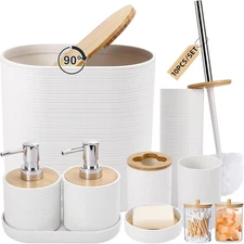 White Bathroom Set, White Bathroom Accessories Set with Trash Can, 2PCS Soap Dis