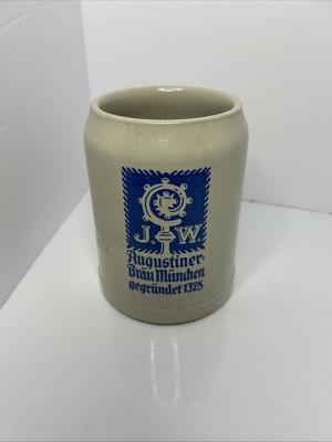 Vintage JW Augustiner Brau Munchen .5 Liter Gray & Blue Beer Stein 5.5  