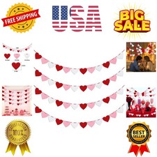 Felt Heart Garland Banner, Pre-Strung Valentines Decorations Red Pink Whi...