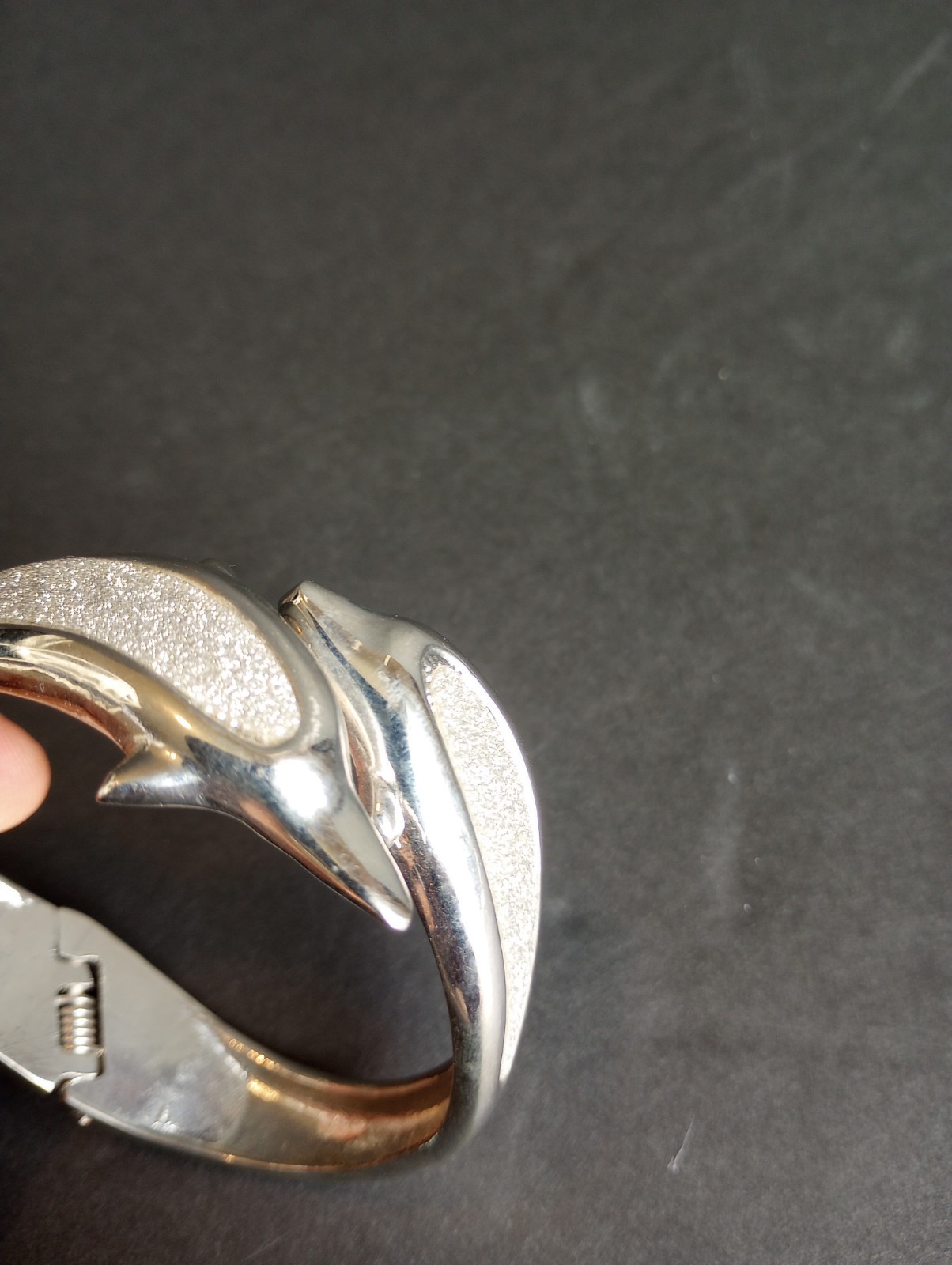 Silvertone Two Dolphins Hinged Bangle Bracelet - image 6