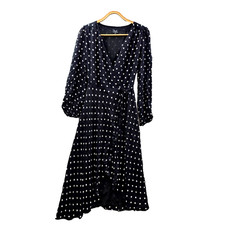 Bardot Dress Womens A-line Wrap Midi Size 6 Black White Spot Long Sleeve