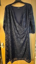 Grace Made in Great Britain Navy blue lace mock wrap smart dress size 18-20
