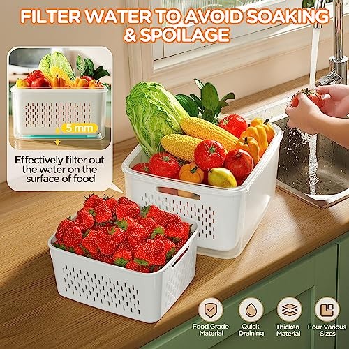 6 PCS Fruit Storage Containers for Fridge with Removable Colanders, 6 6P white - Picture 5 of 8