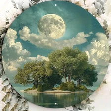 Night Sky Full Moon Stars Round Aluminum Sign Celestial Decor