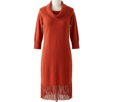 New York & Company Cowl Neck Sweater Dress Women Small Orange Fringe