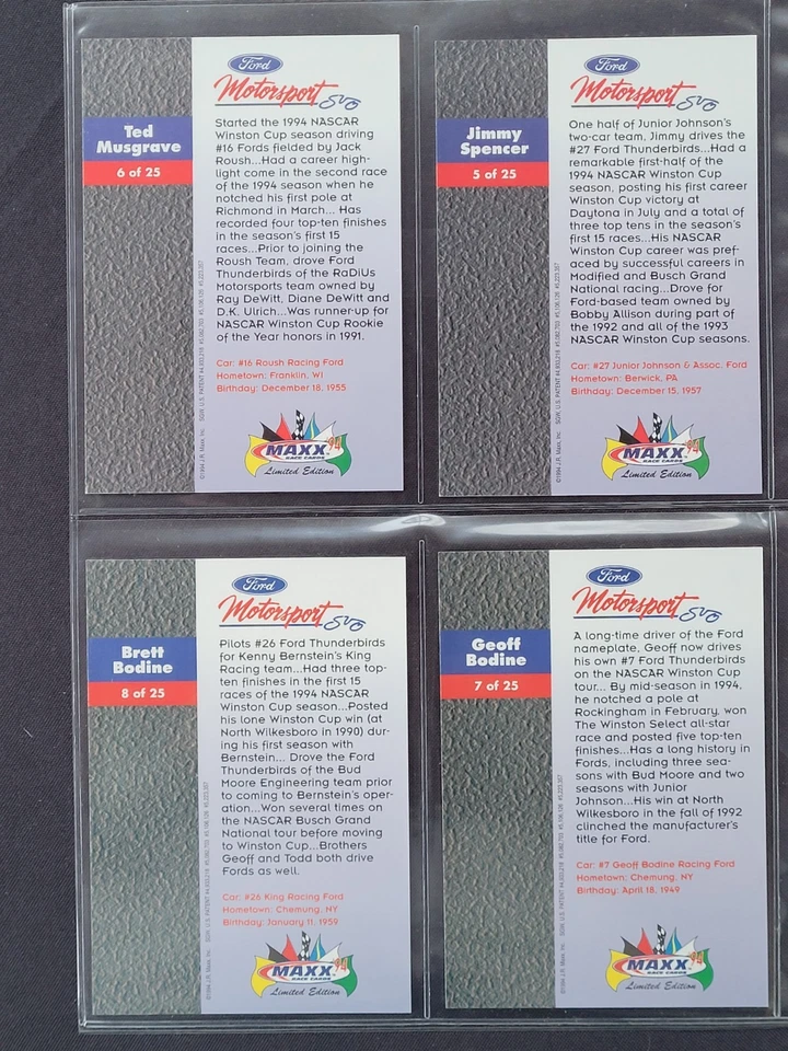 1994 Maxx Chromium Ford Motorsport SVO Complete (25) NASCAR Racing Card Set - Image 4 of 4