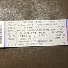 Denzel Washignton & Jake Gyllenhaal "Othello" First Broadway Preview Ticket Stub