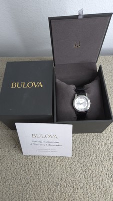 NEW Bulova 96T58 Silver Round Dial Black Leather Band Womens  display picture 3