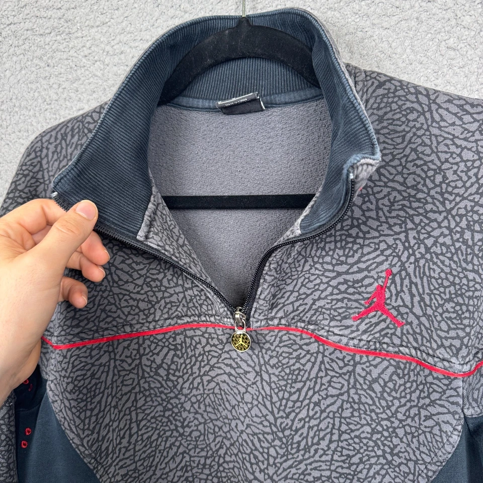 Sudadera Jordan Para Hombre M Gris 1/4 Cremallera Pullover Estampado Elefante Logo Jumpman Y2K Foto 4 de 4