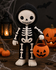 Halloween Crochet Skeleton Doll   Handmade Amigurumi Skeleton Plush Toy   Spooky
