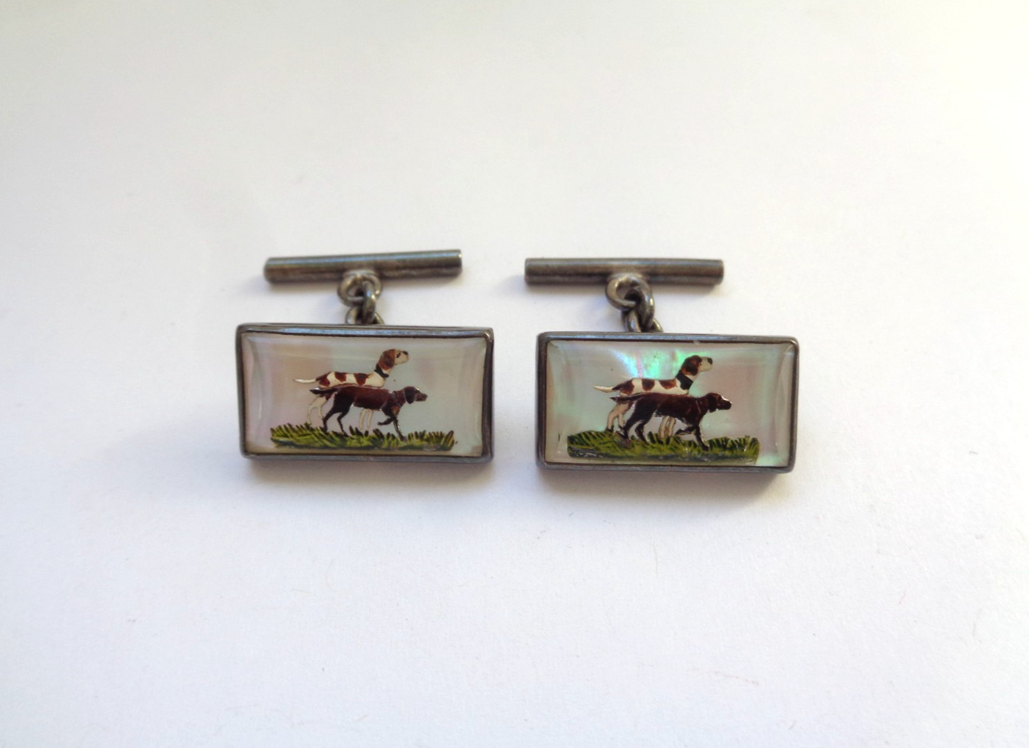 Antique Sterling Silver Painted Pointer Hunting D… - image 1