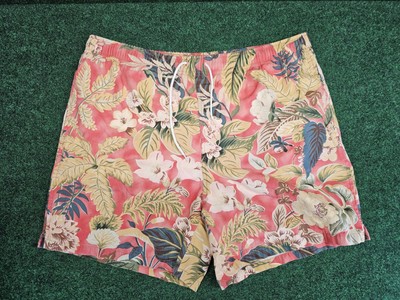 Ralph Lauren Polo Sport Swim Trunk Men Sz M Coral with Floral Pattern Lined 
