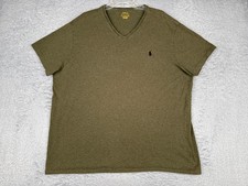 Polo Ralph Lauren Shirt Men 2XL XXL Green V-Neck 100 Cotton Short Sleeve Pony