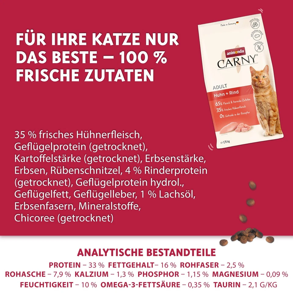 Katzen Trockenfutter Adult mit Huhn und Rind 1 x 10kg, Trockenfutter für ausg... - Bild 4 von 4