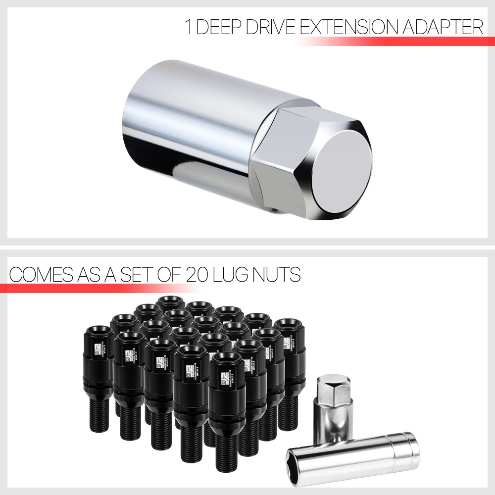 [J2] Fit 1992-2022 BMW/Maserati M14x1.5 Black Closed End Style Lug Nuts Set 20x