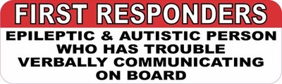 10in x 3in Epileptic and Autistic Person on Board Sticker
