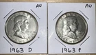 2 Beautiful 1963 D And 1963 P Franklin Half Dollar Lot of 2 90% Silver