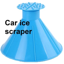 (Blue) 2-in-1 Car Windshield Ice Scraper & Funnel Round Cone De-Icing Tool