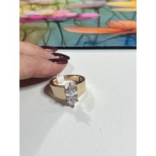 Women&rsquo;s Size 8 Gold Filled CZ Marquise Solitaire Wide Band Statement Ring New