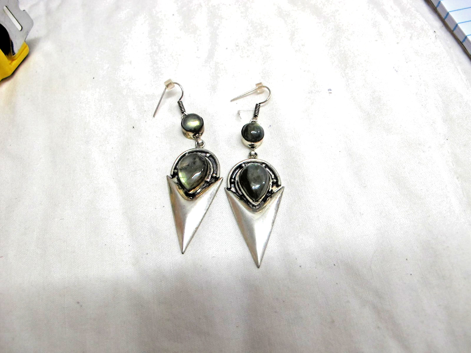 Sterling Silver Triangle Dangle Green Labradorite… - image 1
