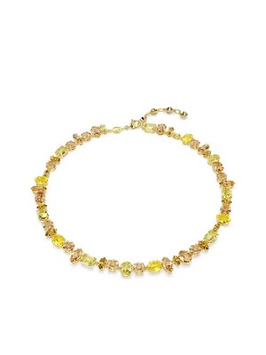 Swarovski Gema Crystal Necklace Gold Tone Yellow Multicolor Stones Chain