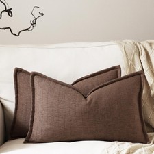 12x20 Linen Pillow Covers Brown Pack of 2 Farmhouse Boho Neutral Accents Stri...