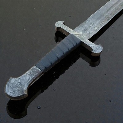 Hand Forged Damascus Steel Battle Ready Viking Sword With Sheath, Medieval Style