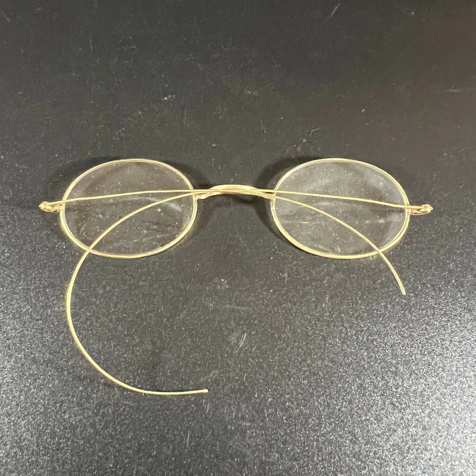 Anteojos antiguos ovalados con borde de alambre de color dorado con estuche original - Gafas Foto 3 de 4