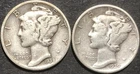 1938 1939 MERCURY SILVER DIME LOT 2 pc