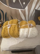 Musztardowa narzuta letnia luźny dzianinowy koc x1