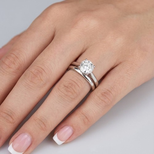 Solitaire Engagement Ring Set 14K Gold 2.25 Carat Round Lab-Grown Diamond D SI1