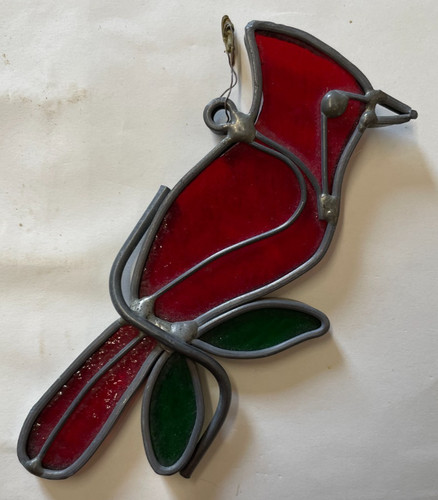 Real Leaded Stained Glass Cardinal Bird Window Hanging Sun Catcher Hand Made 5"