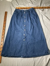 Vintage Rebecca Malone Skirt Womens Large Blue Button Down Denim Maxi Cottage