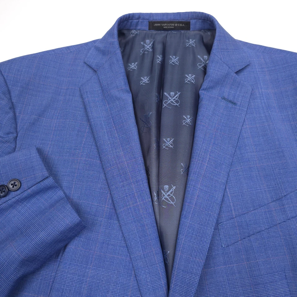 Traje ajustado a cuadros tonal azul claro John Varvatos Star para hombre talla 42R X 30 Foto 3 de 4