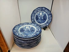 14 Staffordshire LIBERTY BLUE Transferware Dinner Plates 9 7/8 Independence Hall