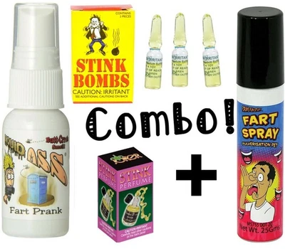 1 Liquid Ass + 1 Fart Spray Can + 3 Stink Vials + 1 Stink Perfume ~ GaG Joke Set - Image 1 of 4
