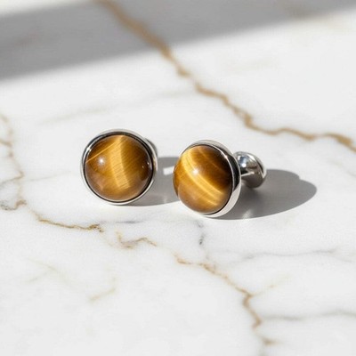 Tigerauge Manschettenknöpfe - Heilstein Edelstein Kristall Schmuck Silber Fassun