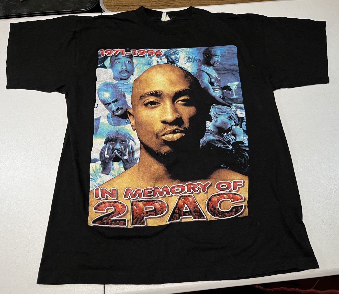 vtg SINGLE STITCH Tupac black XL shirt DOUBLE SIDED In Memory Of 2pac 90s rap t