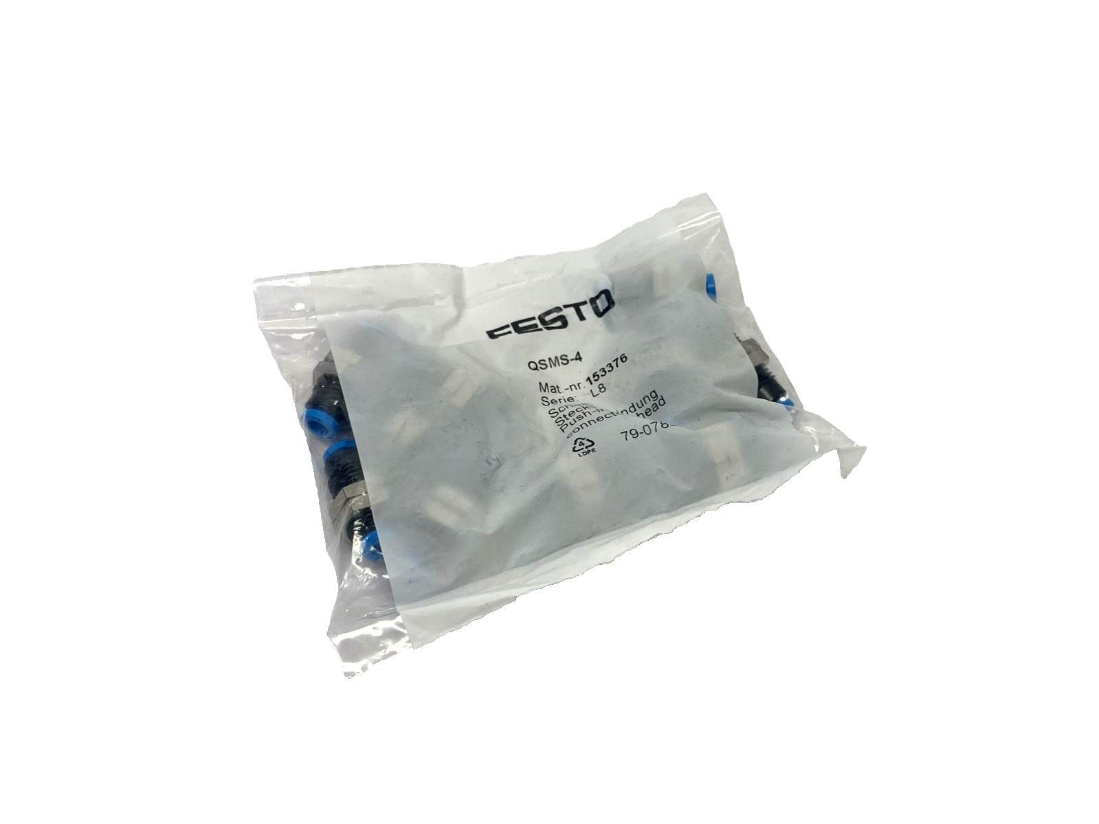 Festo QSMS-4 Pneumatic Push In Bulkhead Connector 4mm Tube OD 153376 10-PACK