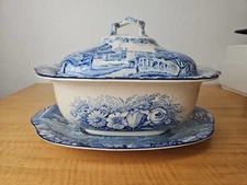 ENOCH WOODS "Castles"  WOOD & SONS BLUE Bodiam, Hinchingbrooke 13" TUREEN