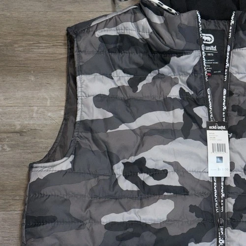 NWT Ecko Unltd. Black Gray Camouflage Hooded Puffer Vest Mens Large Rhino Logo image 5