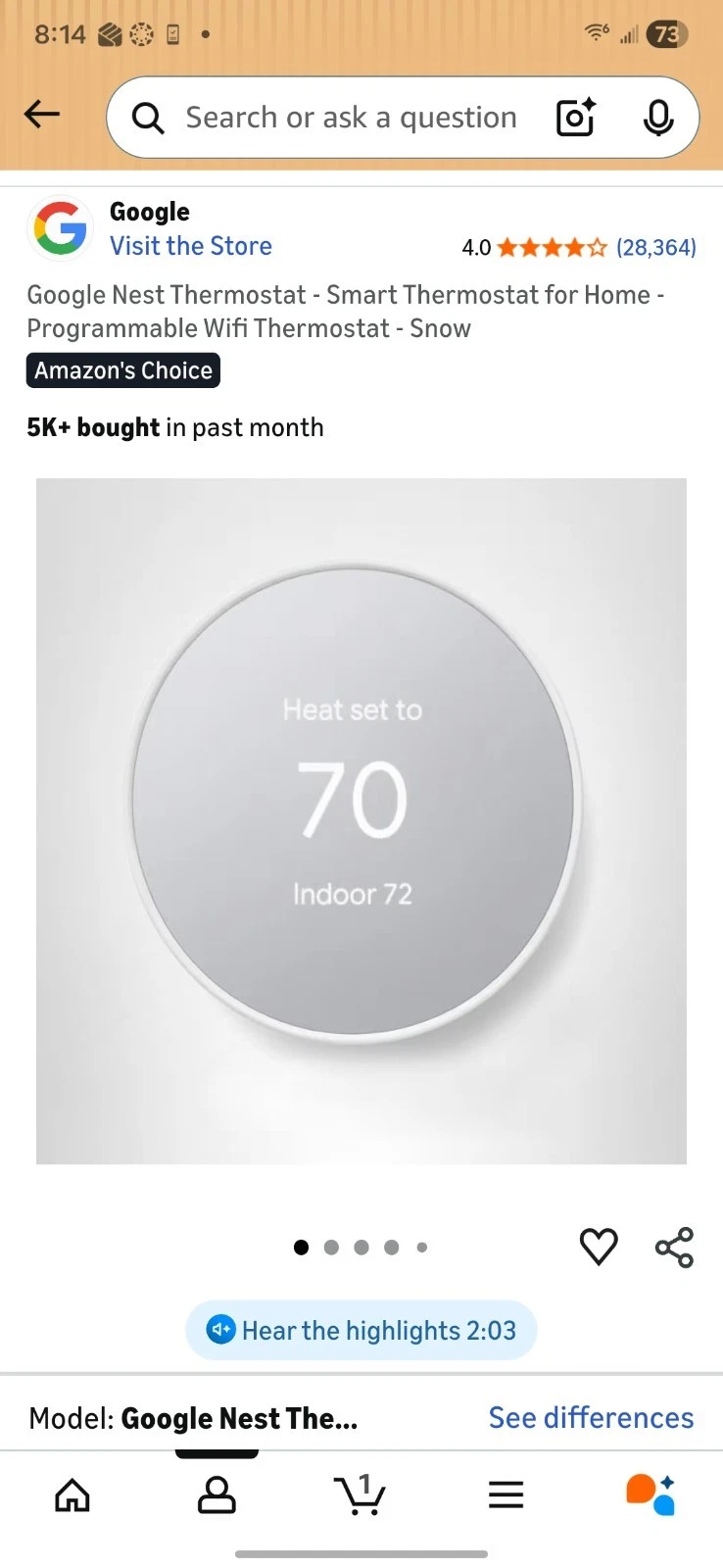 Google Nest G4CVZ Programmable Wi-Fi Smart Thermostat Snow White with Trim Kit