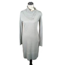 The Limited S Women's Gray Sweater Knit Sheath Dress Long Sleeve Button Neck