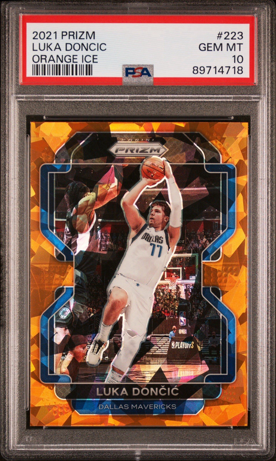 Luka Doncic 2021 Panini Prizm #223 Orange Ice Prizm Dallas Mavericks PSA 10